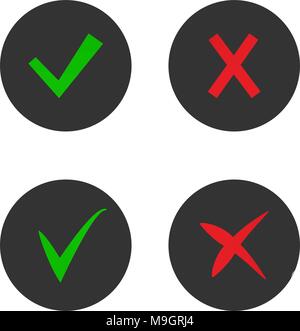 Set on tick and cross icons. Accept and decline symbols Stock Vector