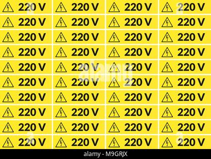 Set of 220 volt main voltage sticker for printing on A4 Stock Vector