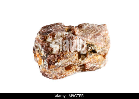 Macro shooting of natural gemstone. The raw mineral is andalusite. China. Isolated object on a white background. Stock Photo