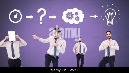 Businessman thinking in sequence with ideas and brainstorm process icons Stock Photo