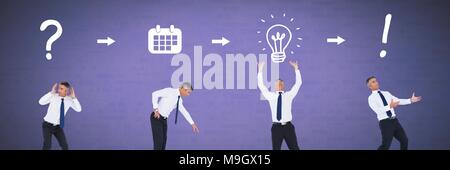 Businessman thinking in sequence with ideas and brainstorm process icons Stock Photo