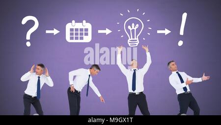 Businessman thinking in sequence with ideas and brainstorm process icons Stock Photo