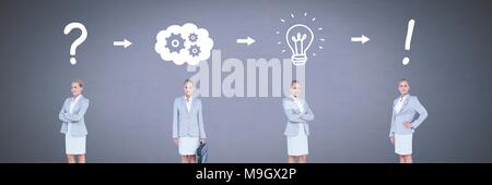 Businesswoman thinking in sequence with ideas and brainstorm process icons Stock Photo