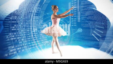 Ballet dancer dancing with digital technology interface Stock Photo