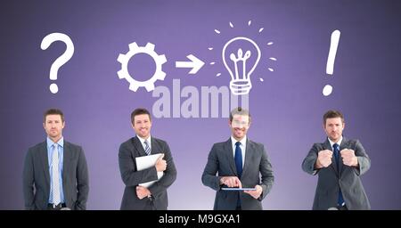 Businessman thinking in sequence with ideas and brainstorm process icons Stock Photo