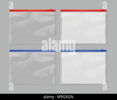 Realistic plastic zipper bag mock up set Stock Vector