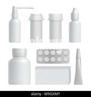 Realistic medical bottle mock up set Stock Vector
