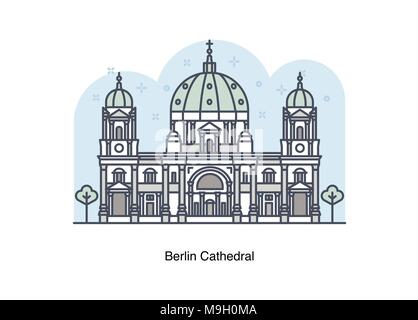 Vector line illustration of Berlin Cathedral, Berlin, Germany Stock Vector