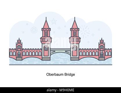 Vector line illustration of Oberbaum Bridge, Berlin, Germany Stock Vector