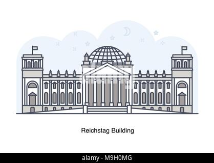 Vector line illustration of Reichstag building, Berlin, Germany Stock Vector