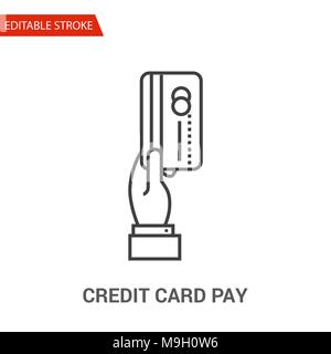 Credit Card Pay Icon. Thin Line Vector Illustration. Adjust stroke weight - Expand to any Size - Easy Change Colour - Editable Stroke - Pixel Perfect Stock Vector