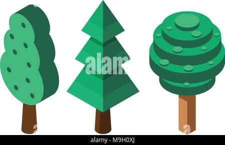 Isometric Tree Icons Stock Vector