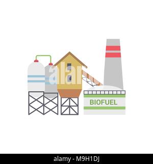Bio Fuel Energy Factory, Bio Fuel Power Plant with Diesel Generator. Isolated on White Background. Trendy Flat Style. Stock Vector