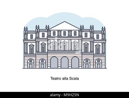 Vector line illustration of Teatro alla Scala (La Scala), Milan, Italy. Stock Vector
