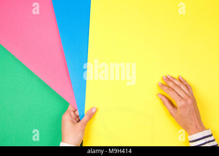 Color papers geometry flat composition banner background with yellow ... Color papers geometry flat composition banner background with yellow ...