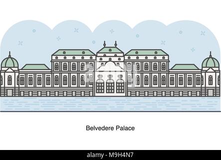 Vector line illustration of the The Belvedere, Vienna, Austria. Stock Vector