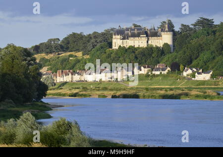 The castle of Chaumont sur Loire 29 June 2017 20:16 Loire Valley, France. Photo taken from the opposite Riverside of the river Loire. Stock Photo