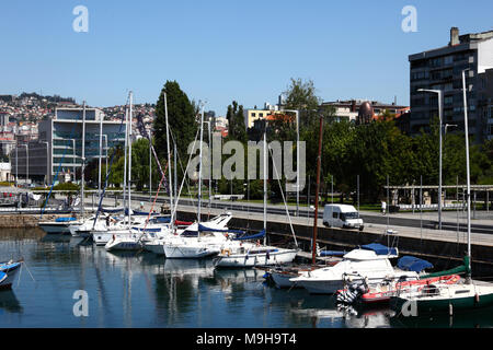 Yachts and sailing boats moored in marina, Vigo, Galicia, Spain Stock Photo