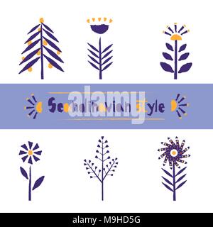 Set Flower pattern in Scandinavian style, stylization of torn paper edge. Beautiful template for decoration design. Stock Vector