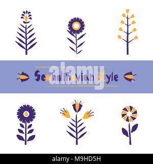 Set Flower pattern in Scandinavian style, stylization of torn paper edge. Beautiful template for decoration design. Stock Vector