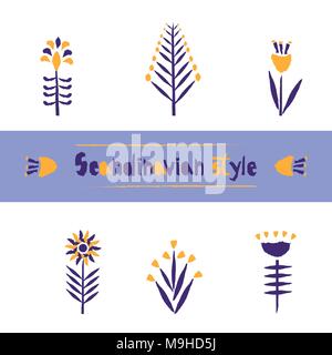 Set Flower pattern in Scandinavian style, stylization of torn paper edge. Beautiful template for decoration design. Stock Vector