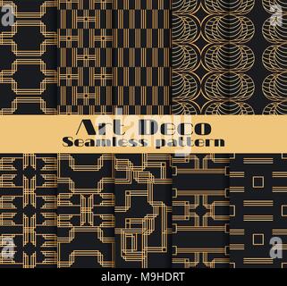Art deco seamless patterns. Set of ten geometric backgrounds. Style 1920's, 1930's. Vector illustration Stock Vector