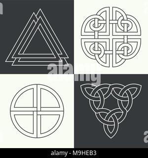 Set of the ancient symbols executed in linear style. Celtic signs, knots and interlacings. Concept of secret and origin of mankind. The mascots and ch Stock Vector