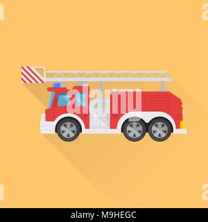 Icon of the fire truck on the isolated background. A vector illustration in flat style. Stock Vector