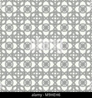 Seamless pattern. Infinitely repeating modern stylish texture consisting of crossings of simple geometrical linear forms. Circle. Rhombus. Line. Squar Stock Vector