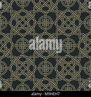 Seamless pattern. Infinitely repeating modern stylish texture consisting of crossings of simple geometrical linear forms. Circle. Rhombus. Line. Squar Stock Vector