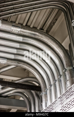 Empty, infrastructure and cables in server room for information