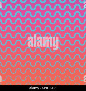 Bright gradient background Neon pattern with bright blue waves on gradient orange and pink background Vector illustration for posters, banners, flyers Stock Vector