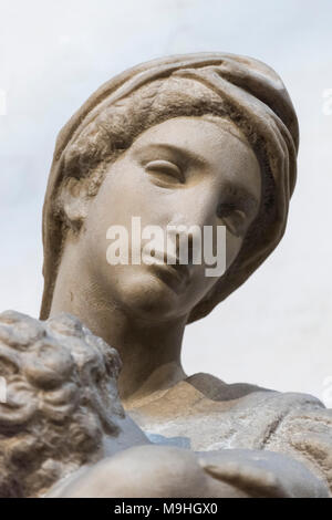 Florence. Italy. Medici Madonna (detail), by Michelangelo, on the tomb of Lorenzo the Magnificent and his brother Giuliano, New Sacristy, Cappelle Med Stock Photo