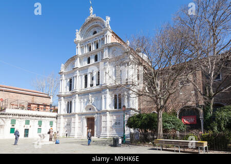 Gothic Renaissance facade of Chiesa di San Zaccaria (Church of San Zaccaria), Campo San Zaccaria, Castello, Venice, Veneto, Italy, in winter Stock Photo