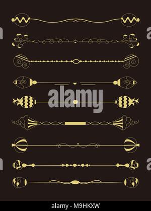 This image is a set of Vintage Decorative Ornament Borders and Page Dividers. Stock Vector