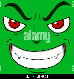 Evil smiling face isolated in green color Stock Photo