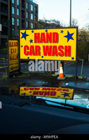 Hand car wash sign. Camden road  London NW5 Stock Photo