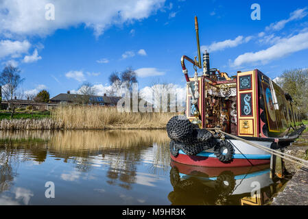 Traditional decorated narrowboat on the Anderton canal, Northwich, Cheshire, UK. Stock Photo