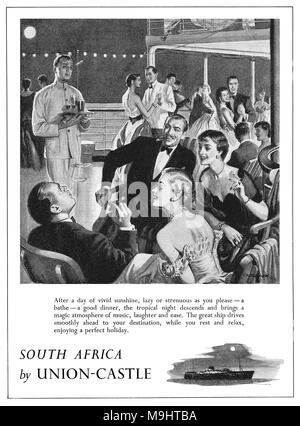 1953 British advertisement for the Union Castle shipping line. Stock Photo