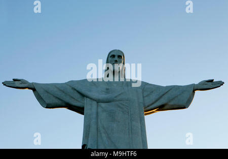 The Christ the Redeemer, Cristo Redentor,  is an Art Deco statue of Jesus Christ in Rio de Janeiro, Brazil, created by French sculptor Paul Landowski  Stock Photo