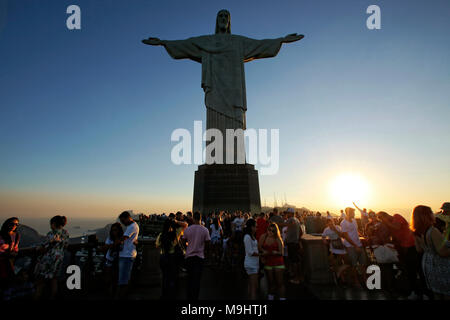 The Christ the Redeemer, Cristo Redentor,  is an Art Deco statue of Jesus Christ in Rio de Janeiro, Brazil, created by French sculptor Paul Landowski  Stock Photo