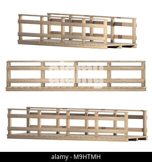 Set of wooden bridges isolated on white, 3d render. Stock Photo