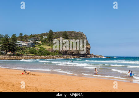 View of Avalon Beach, NSW, Australia, showing people enjoying the beach. January 04, 2018. Stock Photo