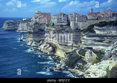 Citadel and upper town of Bonifacio, built on a chalkstone cliff, Corsica, France, Mediterranean, Europe