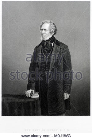 Edward George Geoffrey Smith-Stanley, 14th Earl of Derby, 1799 – 1869 was a British statesman and three-time Prime Minister of the United Kingdom, antique engraving from circa 1850 Stock Photo