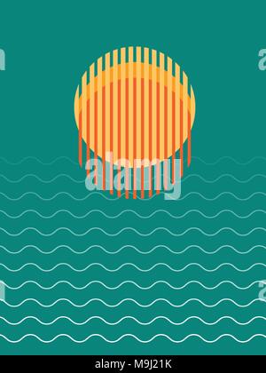 Minimalist Beautiful Sunset Over Ocean Vector Illustration Stock Vector