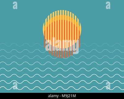 Minimalist Beautiful Sunset Over Ocean Vector Illustration Stock Vector