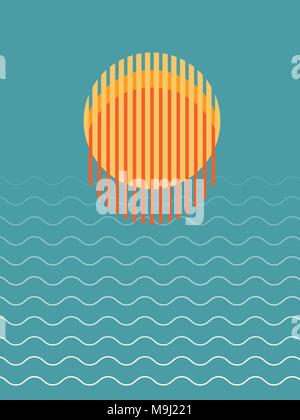 Minimalist Beautiful Sunset Over Ocean Vector Illustration Stock Vector