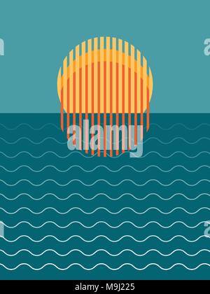 Minimalist Beautiful Sunset Over Ocean Vector Illustration Stock Vector