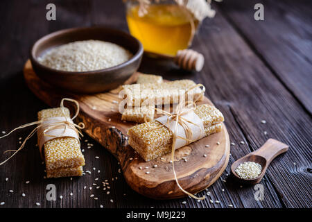 Sweet healthy sesame seed and honey bars Stock Photo